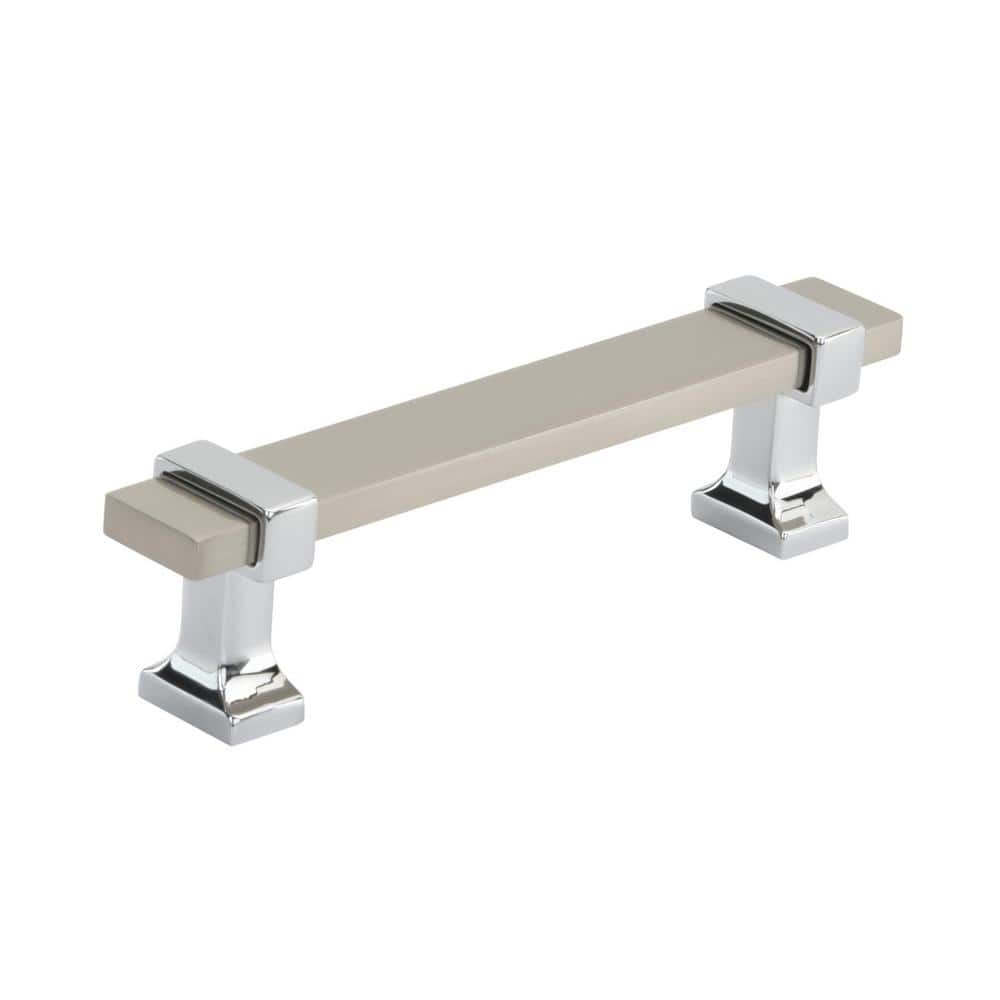 Satin Nickel and Polished Chrome Bar Cabinet Pull with Mounting Hardware