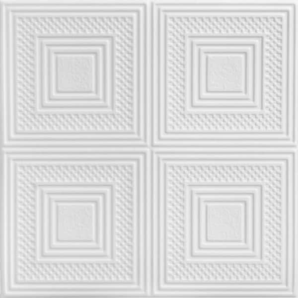 A La Maison Ceilings Nested Squares Plain White 1.6 ft. x 1.6 ft. Decorative Foam Glue Up Ceiling Tile (259.2 sq. ft./case)
