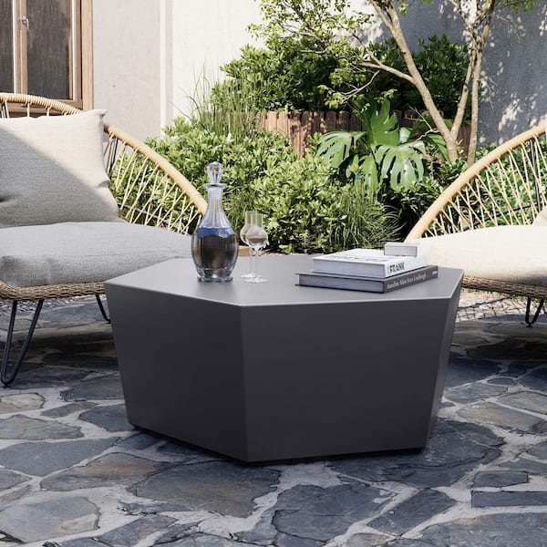 PATIOGUARDER 35 in. Magnesium Oxide Hexagonal Outdoor Coffee Table, Side Table in Dark Grey