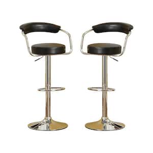 34 in. Black Low Back Metal Frame Stool Height 28 in. Bar Stool with Fabric Seat (Set of 2)