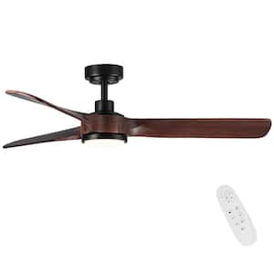 Farmhouse 52 in. Indoor Brown Inegrated LED Light Kit Solid Wood Ceiling Fan with DC Reversible Motor and Remote