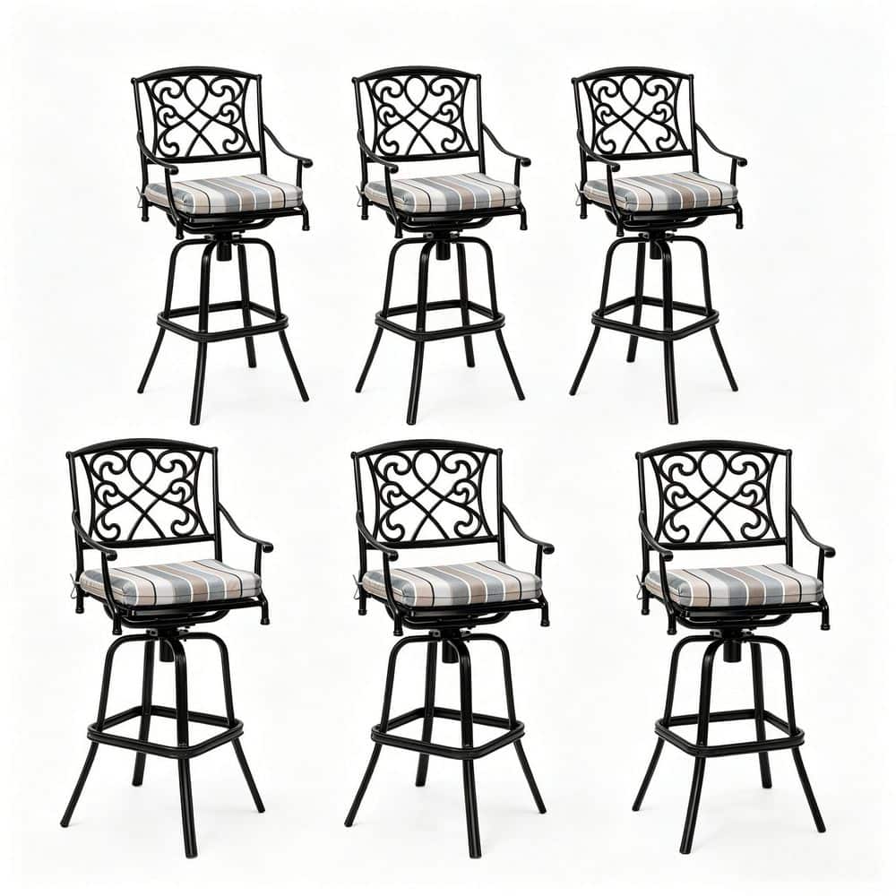 6-Pack Cast Aluminum Outdoor Bar Stool Weather Resistant 360-Degree Swivel Bar Stools with Sunbrella Cushion in Stripes price history on PriceWatchPro