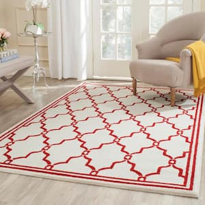 Amherst Ivory/Red Doormat 3 ft. x 5 ft. Geometric Area Rug