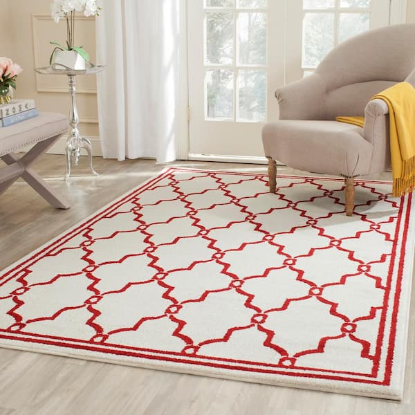 Amherst Ivory/Red Doormat 3 ft. x 5 ft. Geometric Area Rug