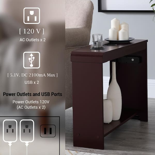 Oumilen 23.62 in. Gray Nightstand Narrow End Side Table with Storage Farmhouse Wood End Table with USB Ports and Power Outlets