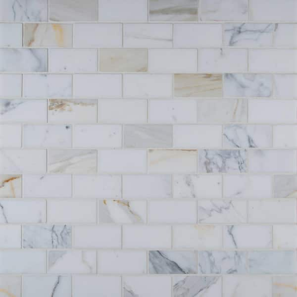 MSI Calacatta Gold 12 in. x 12 in. x 10mm Polished Marble Mesh-Mounted Mosaic Tile ( 1 sq. ft. )