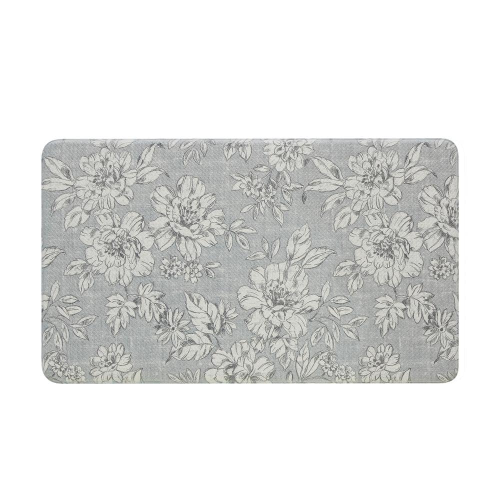 Laura Ashley Grey Floral 17.5 in. x 32 in. Anti-Fatigue Wellness Mat ...