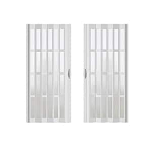 76 in. x 78.75 in. White Dual Layer 4 Lite Frosted Acrylic and Vinyl Accordion Door with Hardware