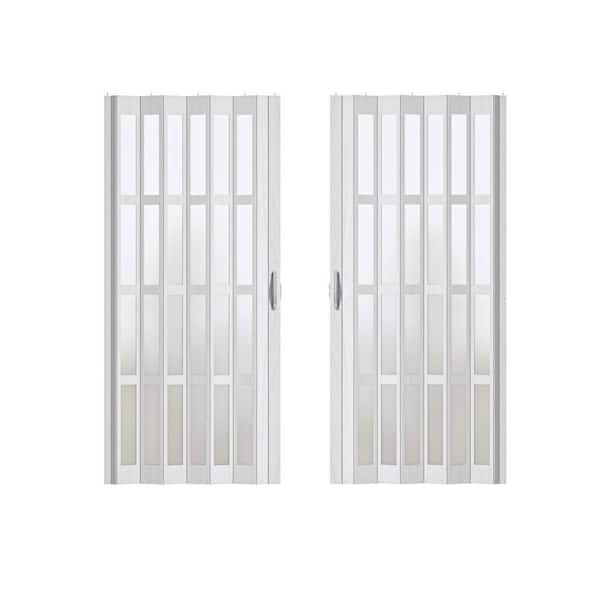 ARK DESIGN 76 in. x 78.75 in. White Dual Layer 4 Lite Frosted Acrylic and Vinyl Accordion Door with Hardware