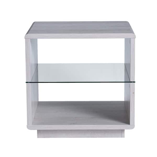 Furniture of America York 22 in. White Oak Rectangle Wood End Table with 1-Shelf
