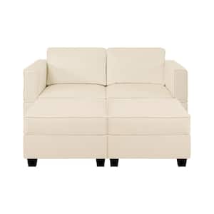 61.02 in. W Beige Faux Leather Loveseat with Storage and Double Ottoman, 2 Seater Love seats for Small Spaces
