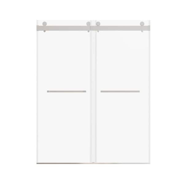 Boosicavelly 72 in. W x 76 in. H Double Sliding Frameless Shower Door in Brushed Nickel Finish with Clear Glass