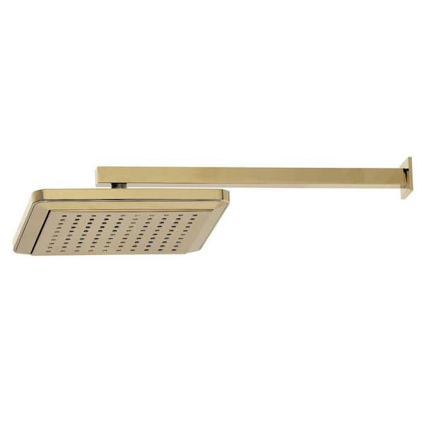 Kingston Brass Claremont 1-Spray Patterns 9.63 in. Square Wall Mount Fixed Shower Head with Shower Arm in Polished Brass