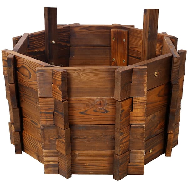 Unbranded 25 in. Rustic Wood Wishing Well Planter Outdoor Home Decor for Patio, Garden, Yard w/Hanging Bucket