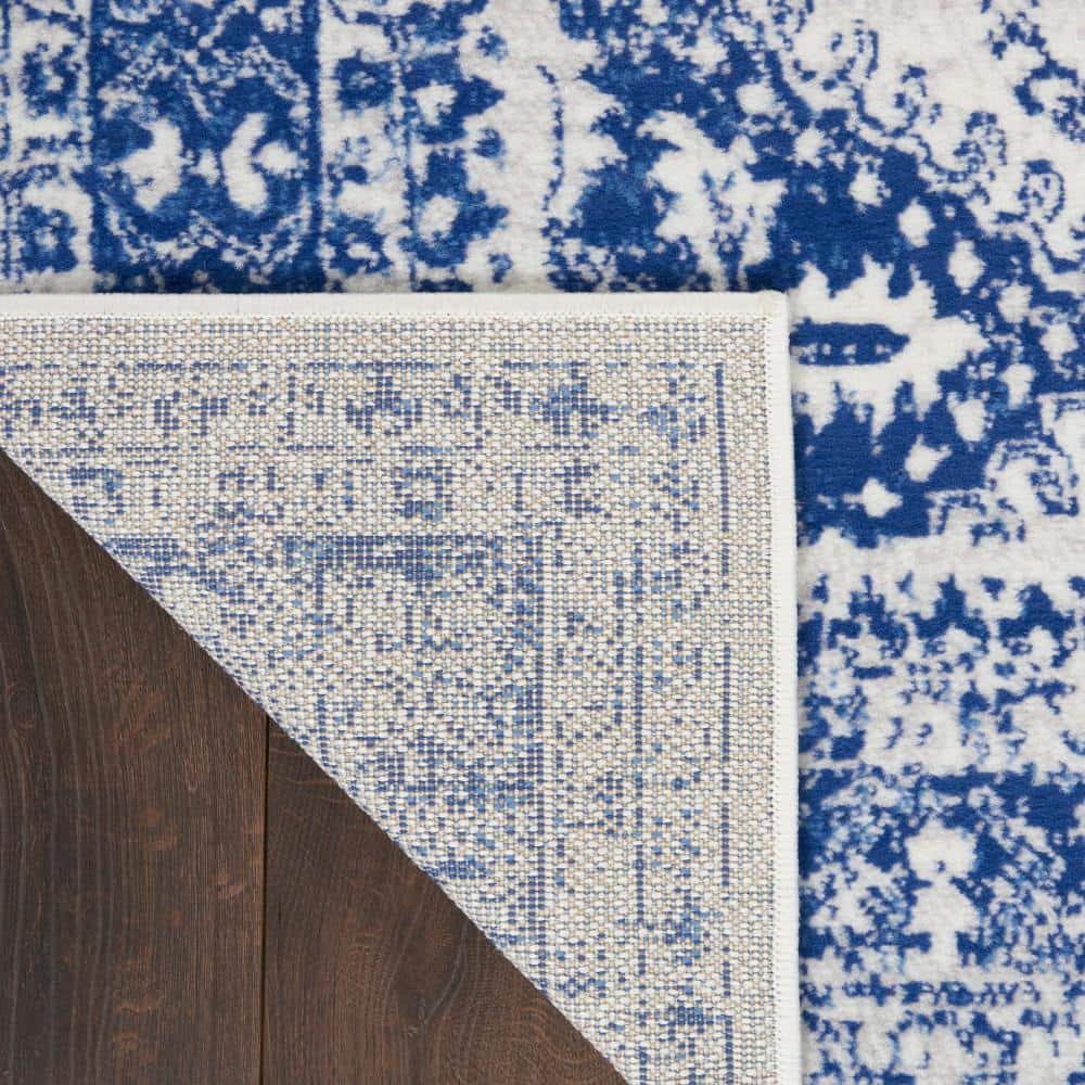Ivory and Navy Geometric Flat Woven Runner Rug