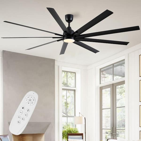 Super Large Series 84 in. Smart Black Low Profile 5-Blade Ceiling Fan with Warm Light LED with Remote,Downrod Mount