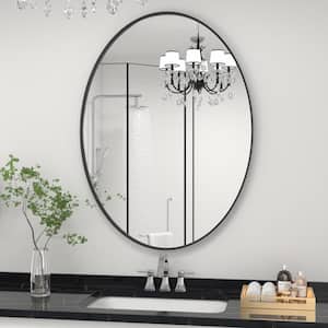 24 in. W x 36 in. H Large Oval Wall Mirror Stainless Steel Framed Bathroom Mirrors Bathroom Vanity Mirror in Matte Black