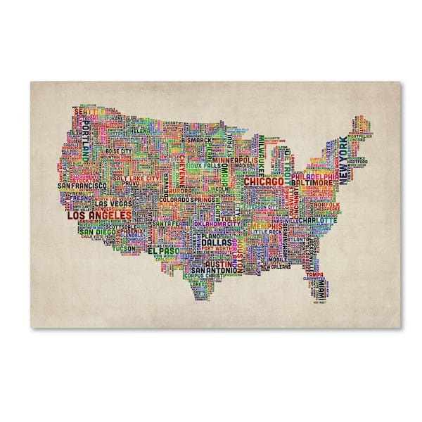 Trademark Fine Art 30 in. x 47 in. US Cities Text Map VI Canvas Art