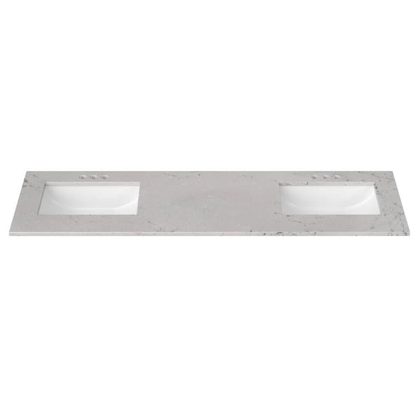 67 in. W x 22 in. D Cultured Marble Rectangular Undermount Double Basin Vanity Top in Icy Stone