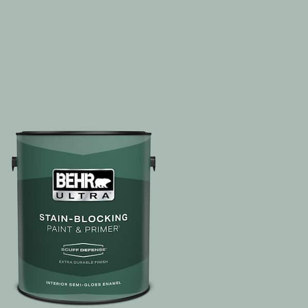 BEHR ULTRA 1 gal. #BXC-85 Quiet Teal Extra Durable Semi-Gloss Enamel Interior Paint & Primer