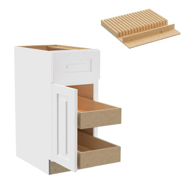 Home Decorators Collection Grayson 15 in. W x 24 in. D x 34.5 in. H Assembled Plywood Base Kitchen Cabinet in Pacific White with 2ROT Knife Block L