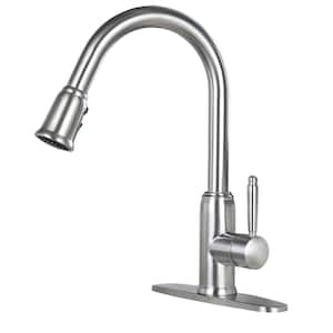 3-Spray Patterns Single Handle Pull Down Sprayer Kitchen Faucet with Deck Plate in Stainless Steel Brushed Nickel