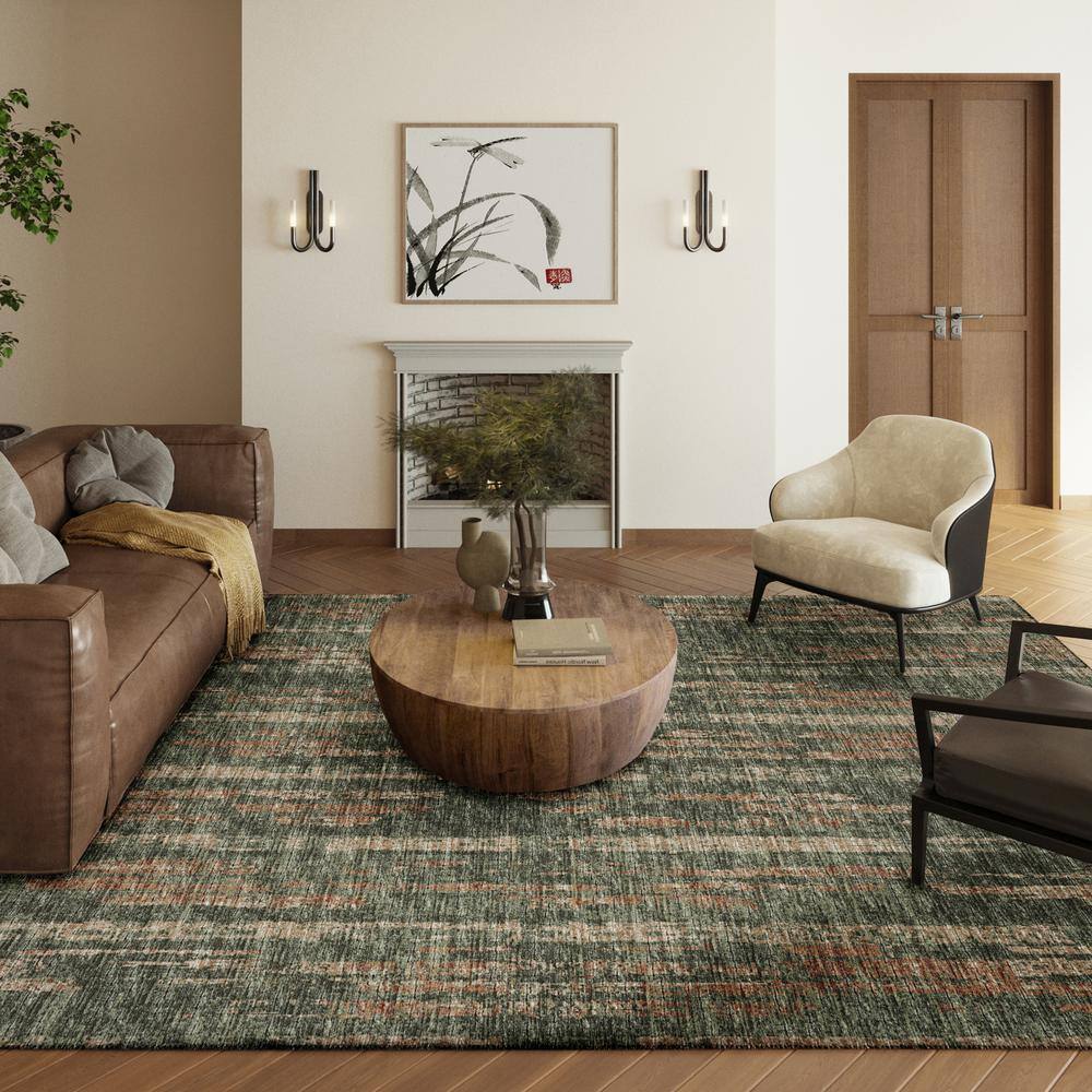 Rylee Green and Beige Flat Woven Chenille 8' x 10' Area Rug