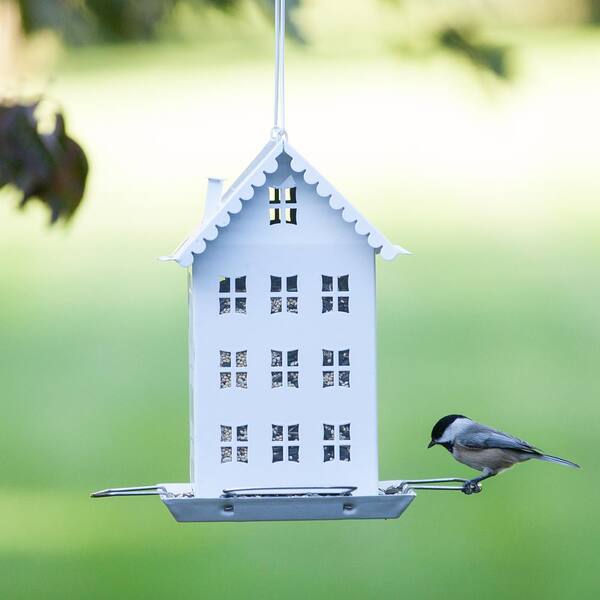 White Farmhouse Hanging Bird Feeder 2.8 lb Capacity 