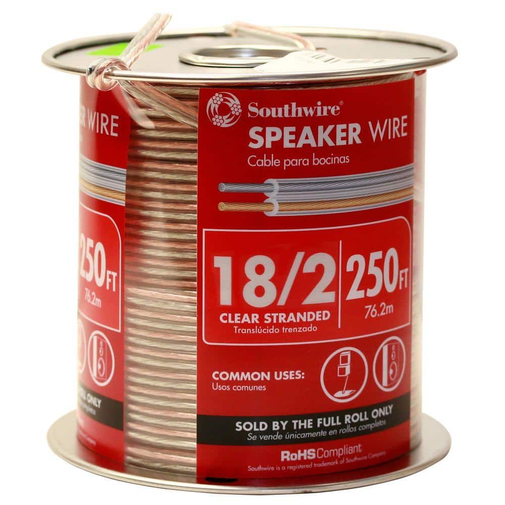 Southwire 250 ft. 18/2 Clear Stranded CU Speaker Wire 55797744 - The Home  Depot