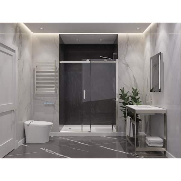 Rhodes Series 48 in. x 76 in. H Sliding Frameless Shower Door in Brushed Nickel with Tsunami Guard Tempered Glass