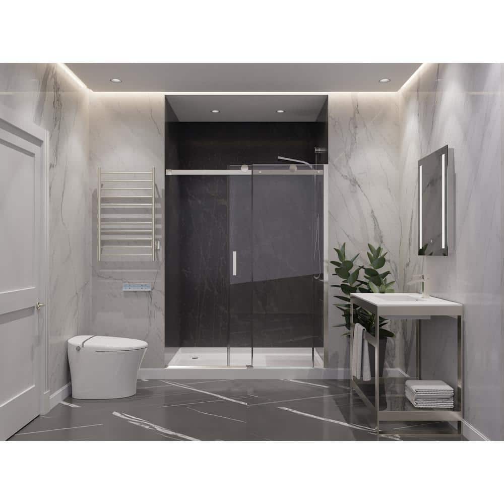 ANZZI Rhodes 60 in. W x 76 in. H Sliding Frameless Shower Door/Enclosure in Brushed Nickel with Clear Glass -  SD-FRLS05702BN