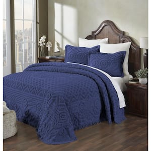 Heirloom Collection Single Piece Navy 100% Cotton Queen Bedspread Set