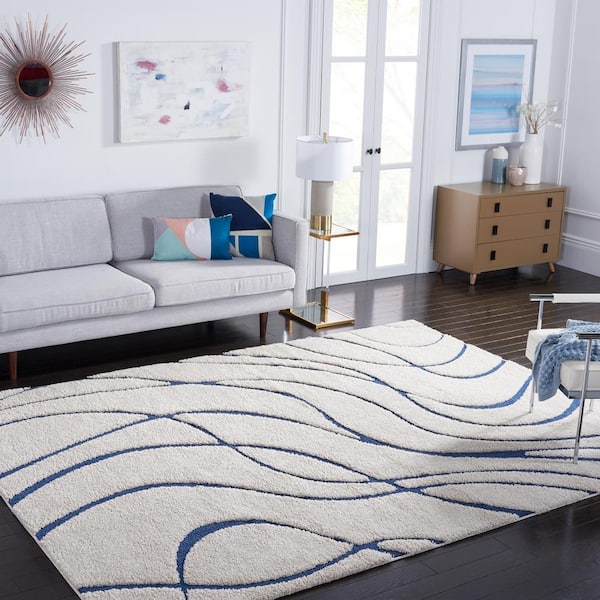 Florida Shag Cream/Blue 8 ft. x 10 ft. Solid Area Rug