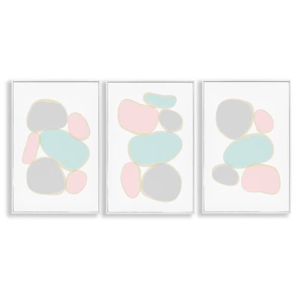 Stupell Industries Pastel Stones on White by Martina Pavlova 3-Pieces White Framed Abstract Giclee Art Print 24 in. x 16 in.
