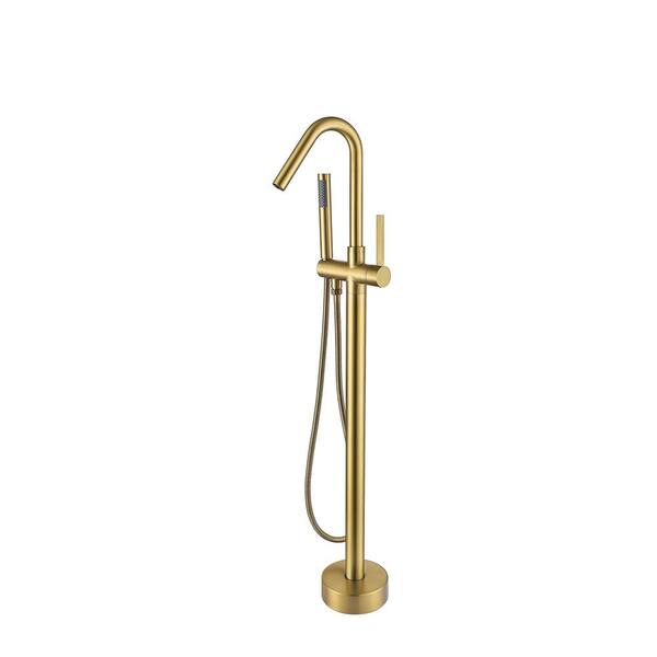 Mondawe Single-Handle Claw Foot Freestanding Tub Faucet Filler with Hand Shower in Brushed Brass