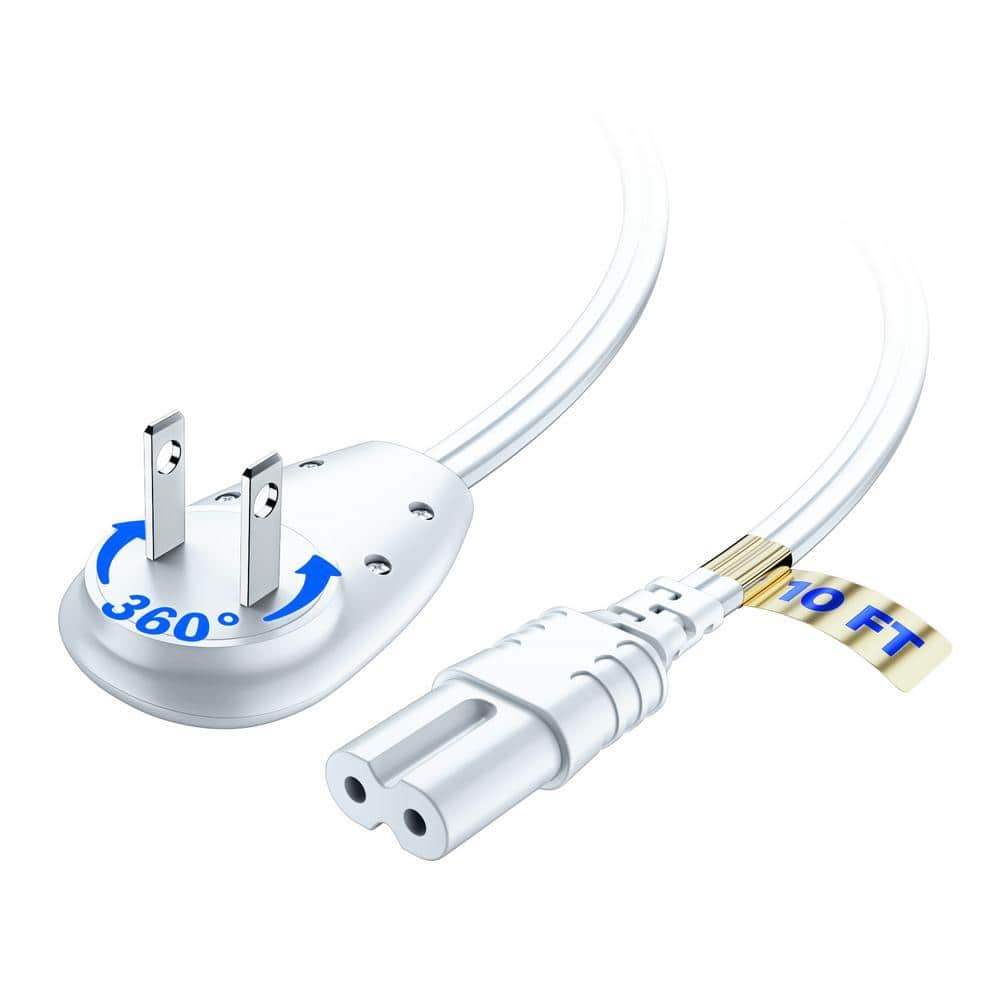 10 ft. 16/2 Light Duty Indoor C7 Cord with 360° Rotating 2-Prong Flat Plug, White
