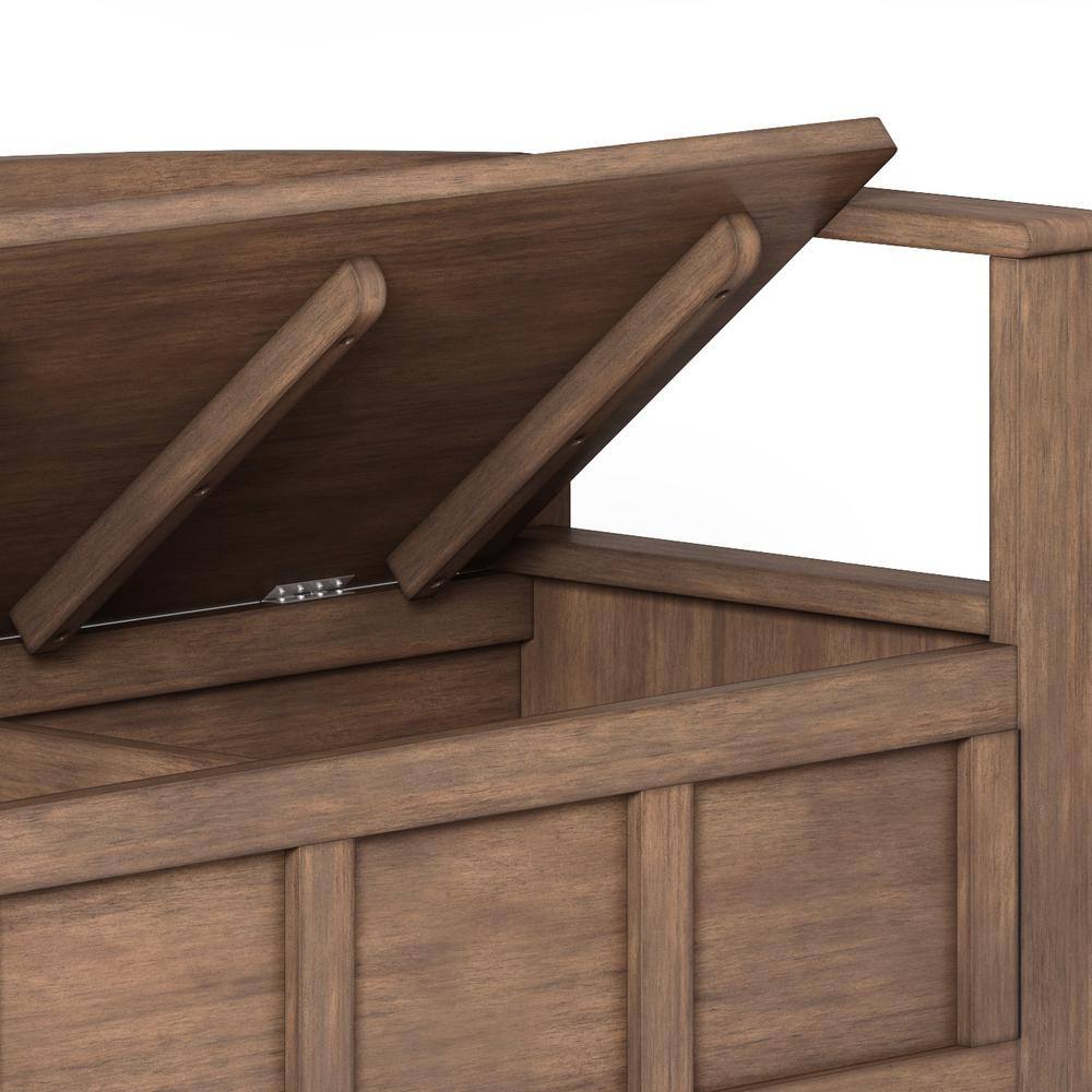 Adams Rustic Natural Aged Brown Wood Storage Bench with Arms