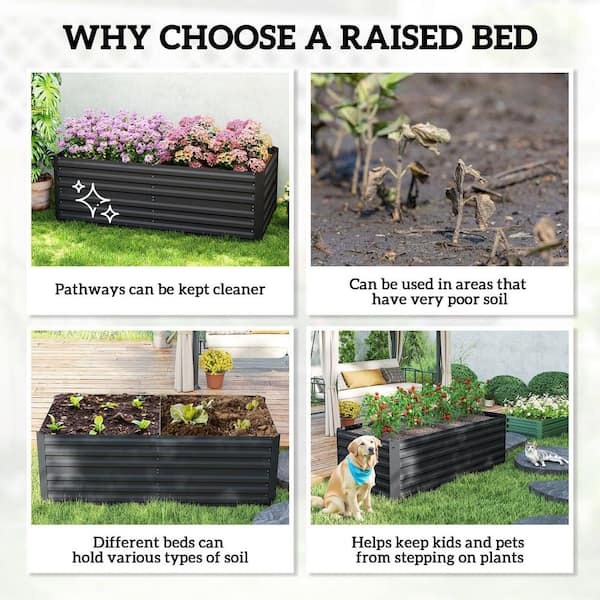 Outsunny 71 in. x 36 in. x 23 in. Black Raised Garden Bed for