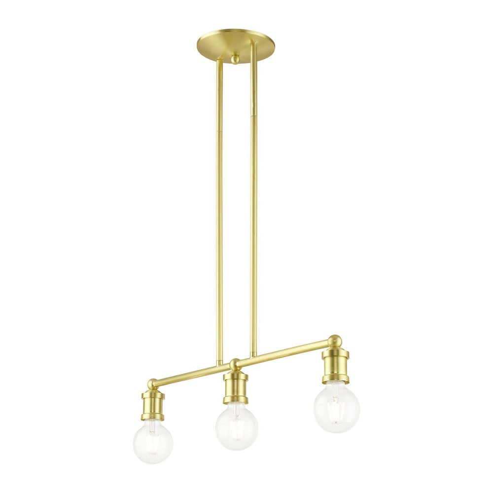 Lansdale Satin Brass 3-Light Linear Chandelier with Exposed Bulbs
