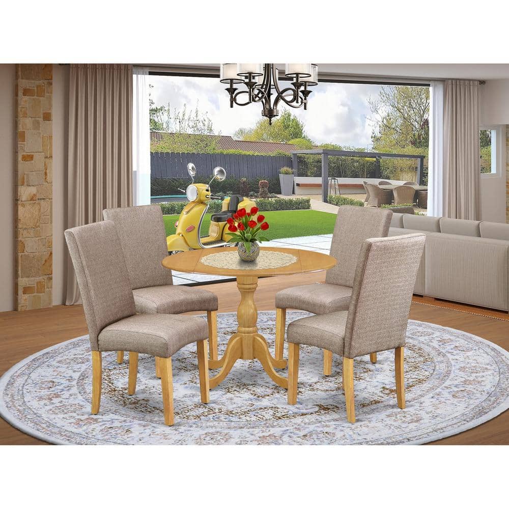 5-Piece Natural Oak Finish Solid Wood Top Dining table with 4-Chairs with Lattice Back price history on PriceWatchPro