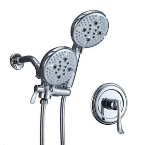 24-Spray Patterns with 5 in. Wall Mount Dual Shower Heads and Handheld Shower in Chrome (Valve Included)