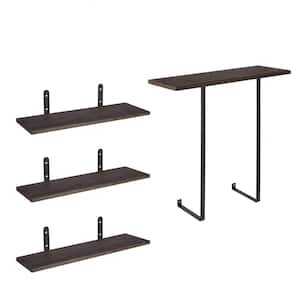 16.5 in. W x 5.9 in. D Dark Brown Wooden Floating Shelves, Decorative Wall Shelf, Wall Shelves with Towel Rack(3+1)