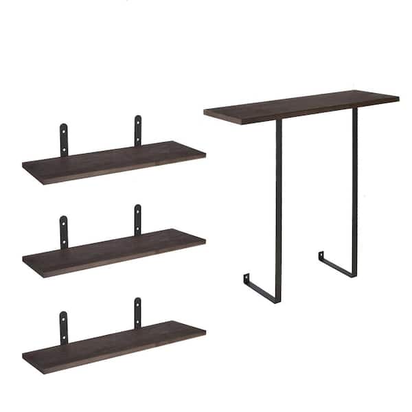 Unbranded 16.5 in. W x 5.9 in. D Dark Brown Wooden Floating Shelves, Decorative Wall Shelf, Wall Shelves with Towel Rack(3+1)