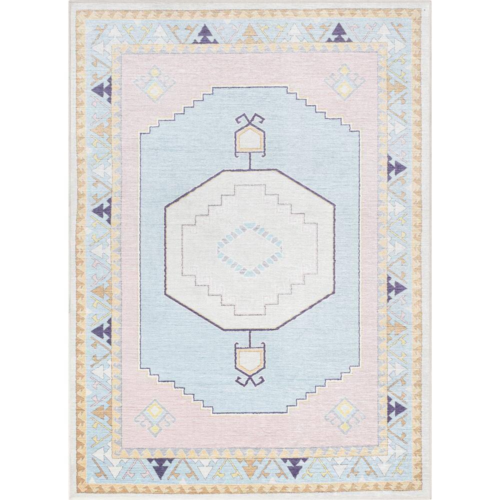 Ethnic Soft Medallion Modern Kids Pink Light Blue 5 ft. x 7 ft. Machine Washable Flat-Weave Area Rug price history on PriceWatchPro