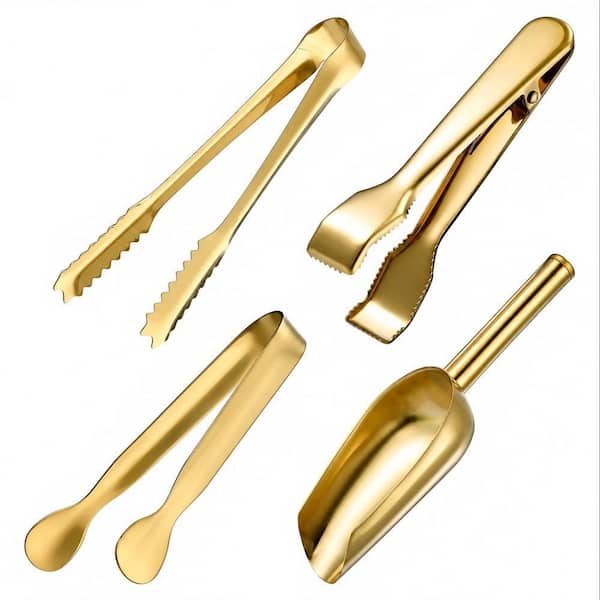 Barware Gold Polished Stainless Steel Serving Tongs and Scoop Set for Buffet, Wedding, Party and Home Kitchen Use