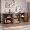 Homsee 86.6 in. Light Oak Wood Buffet with Rounded Corners, 4 Drawers, Push-Latch Doors and Anti-Tip Kit ZZ-HS020550-01