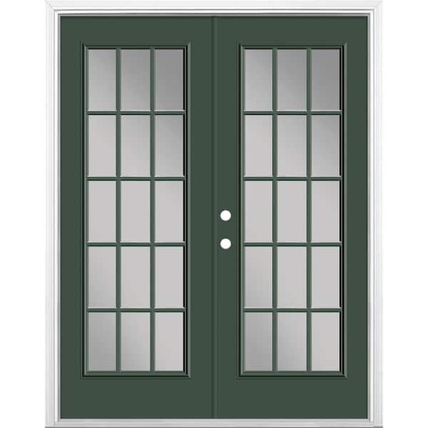 Masonite 60 in. x 80 in. Conifer Steel Prehung Right-Hand Inswing 15-Lite Clear Glass Patio Door with Brickmold