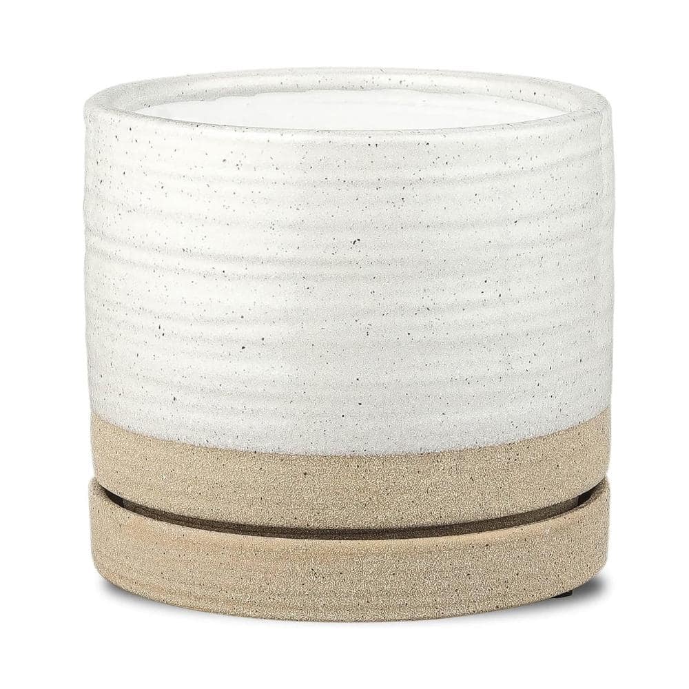 "6"" White Beige Ceramic Plant Pot, Round Planter with Drainage Saucer for Indoor Outdoor Use" price history on PriceWatchPro
