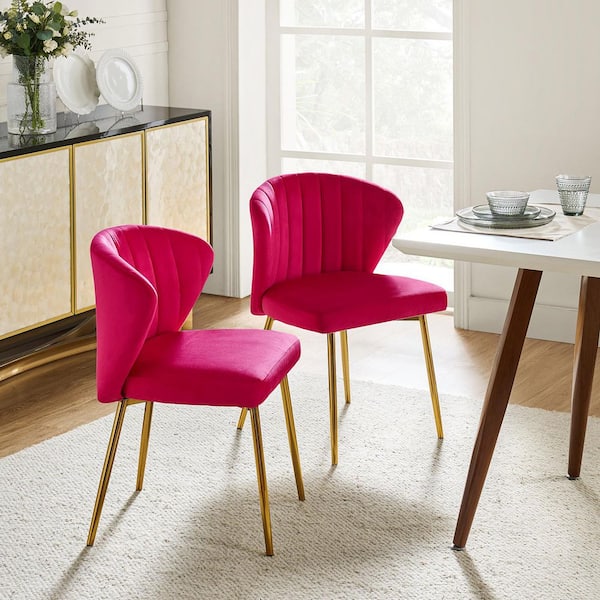 JAYDEN CREATION Milia Fuchsia Tufted Dining Chair (Set of 2)