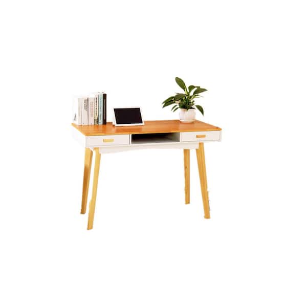 Donason 42.52 in. Retangular Natural Solid Wood 2-Drawer Writing Desk